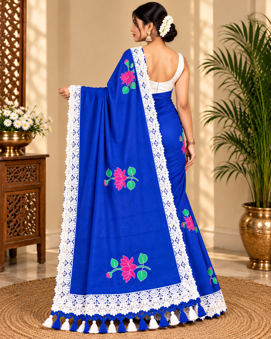 Blue Khadi Cotton Blue Saree