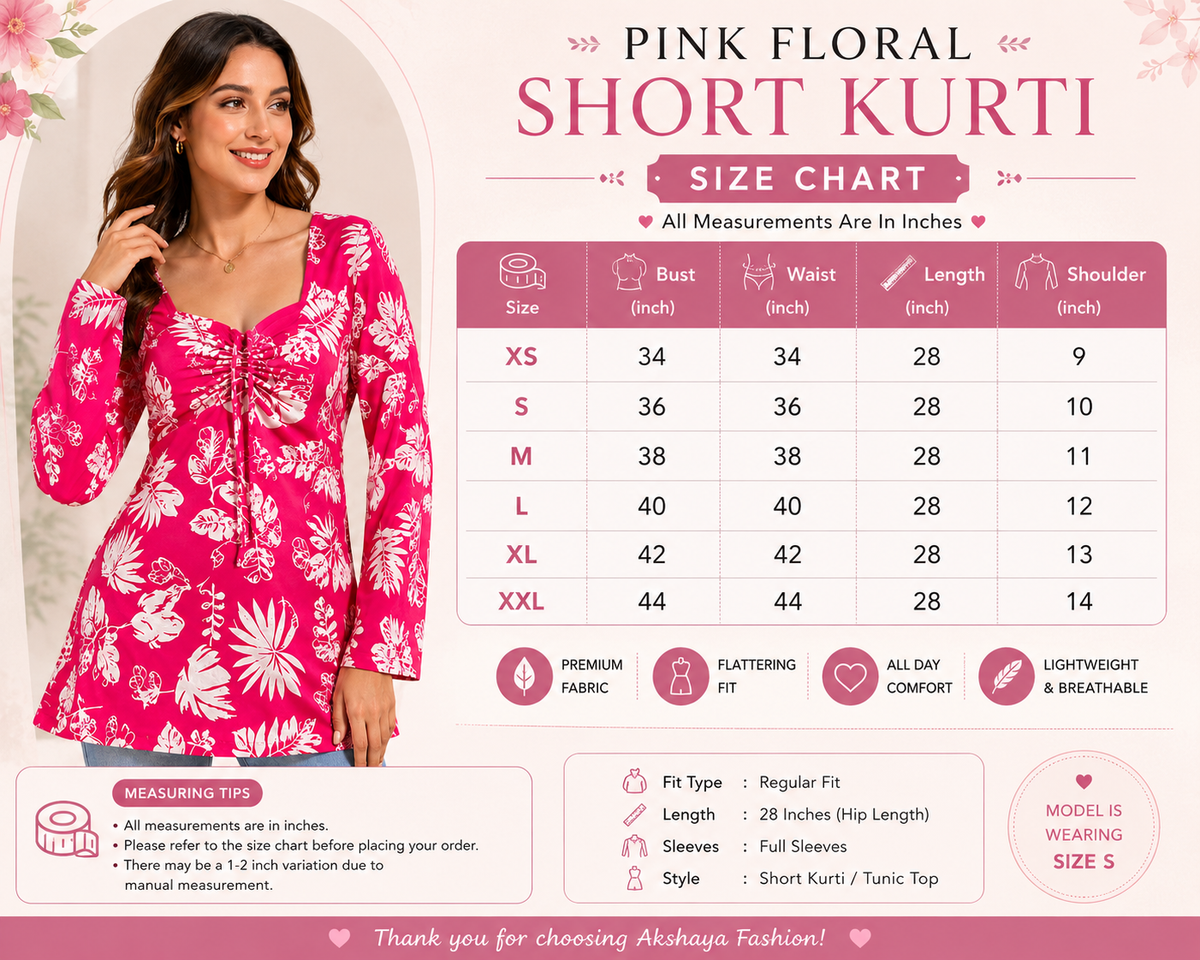 New Arrival – Floral Pink Premium Short Kurti