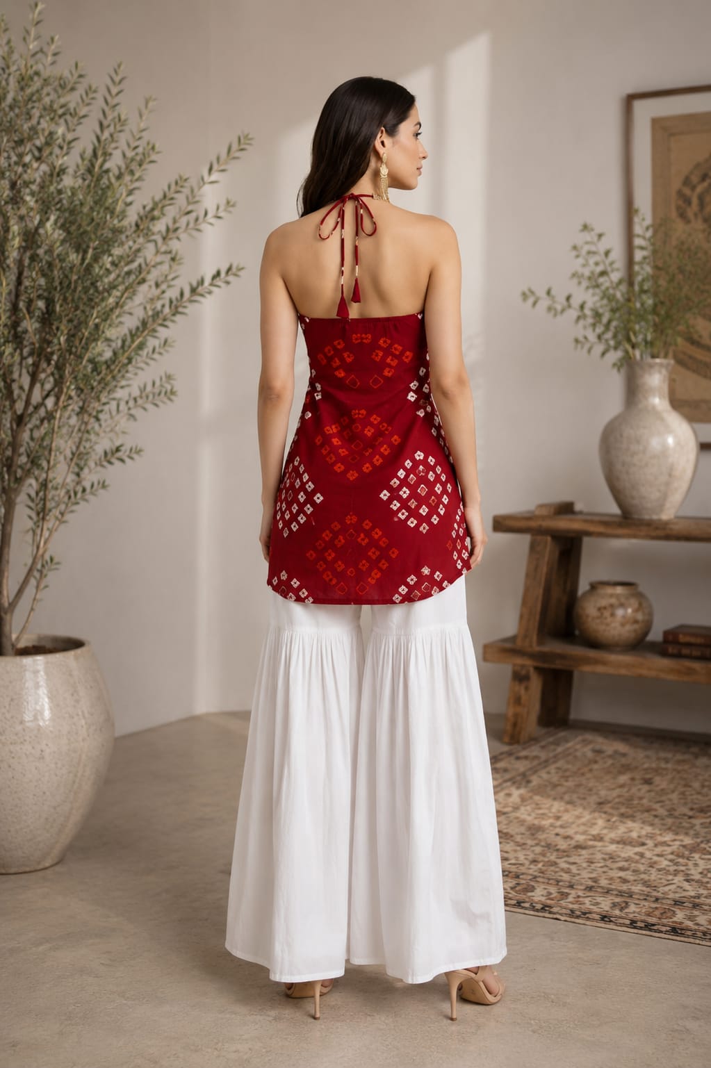 Trending Red Halter Neck Ethnic Top