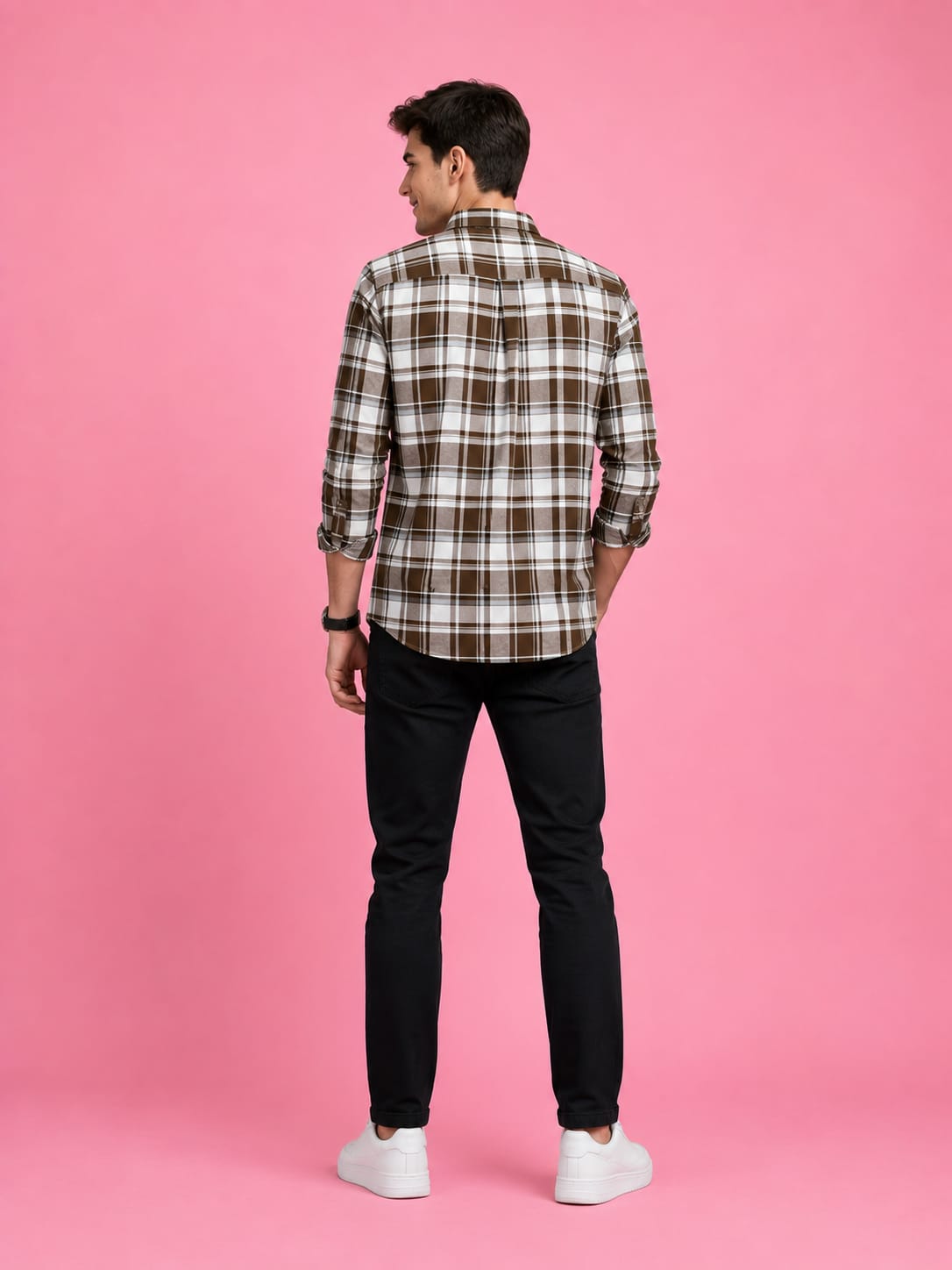 Brown & White Premium Checkered Cotton Shirt