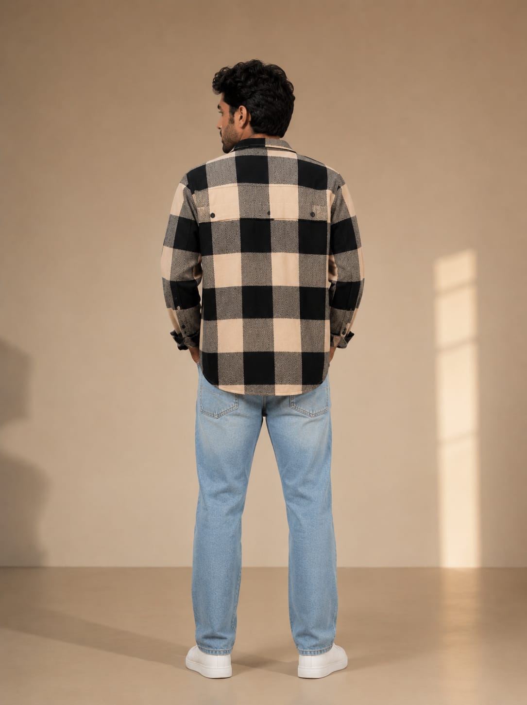 Men's Premium Black & Beige Checkered Shirt