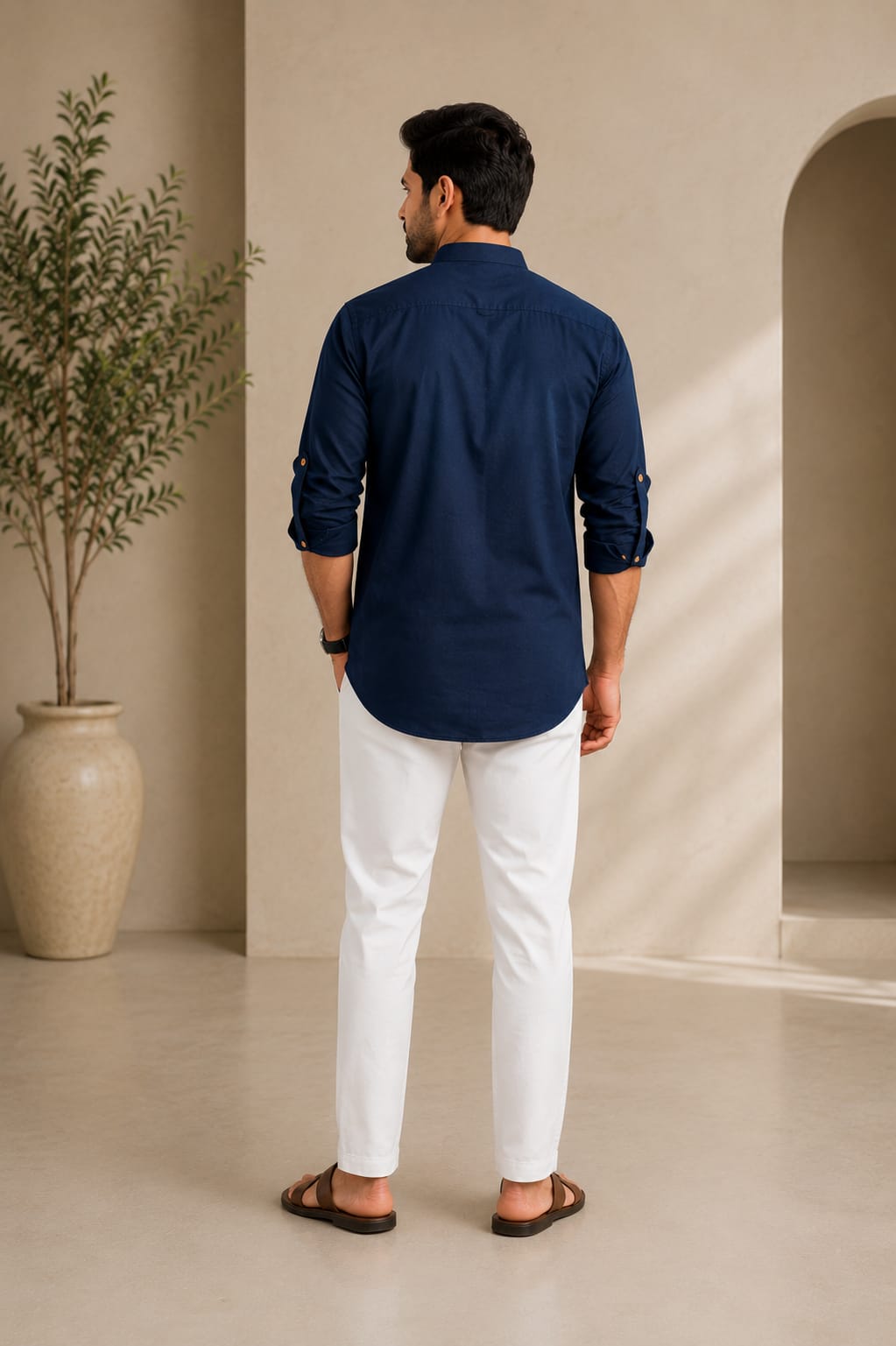 Men's Premium Navy Blue Embroidered Cotton Kurta