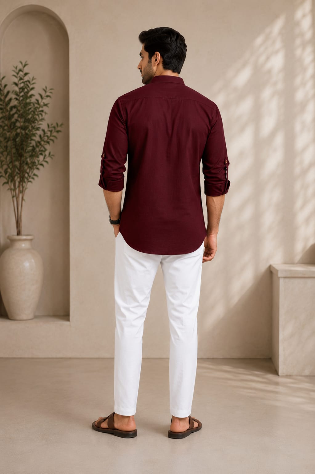 Men's Premium Maroon Embroidered Cotton Kurta