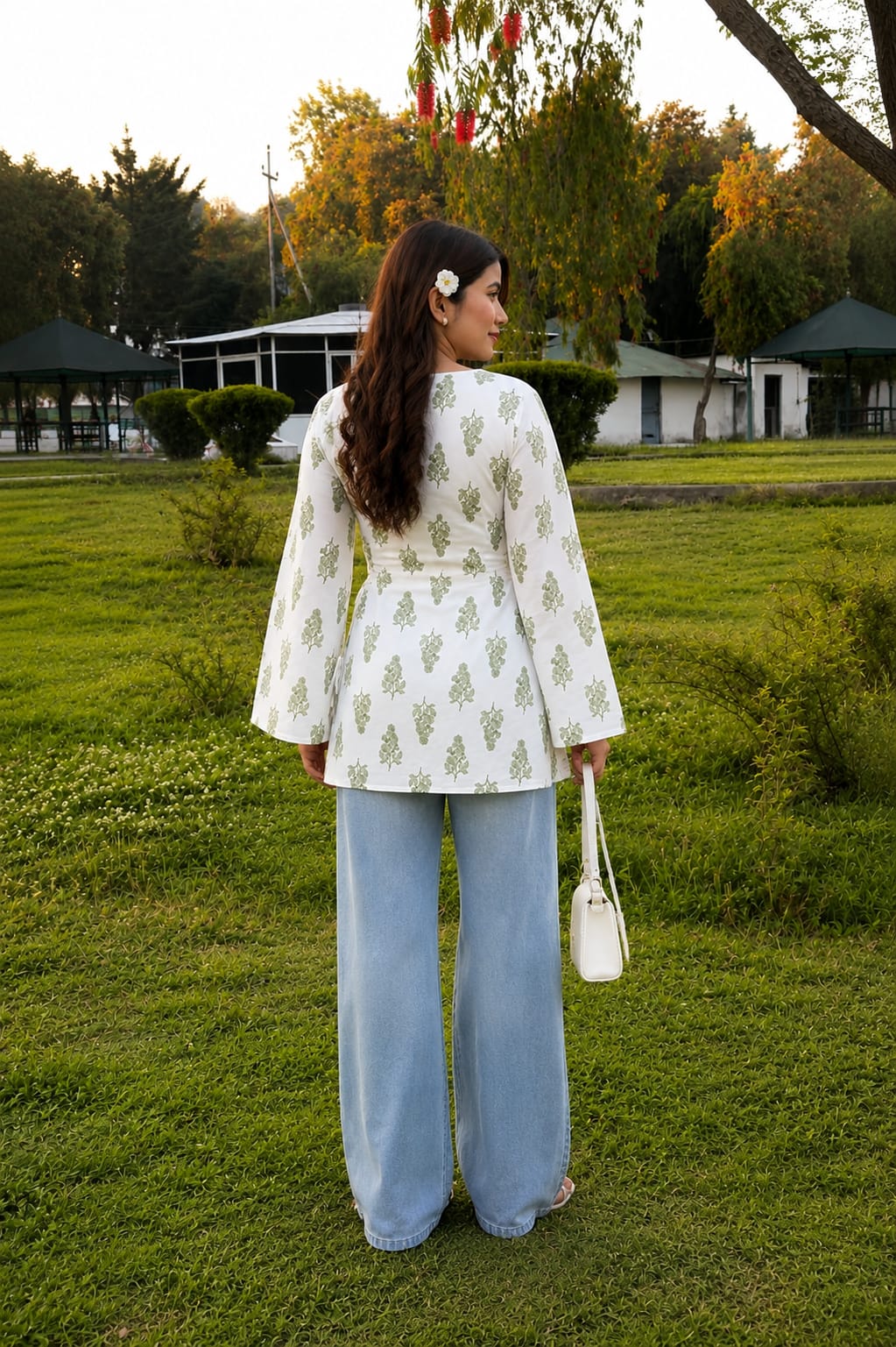 New Arrival – Elegant White Printed Side Tie-Up Top