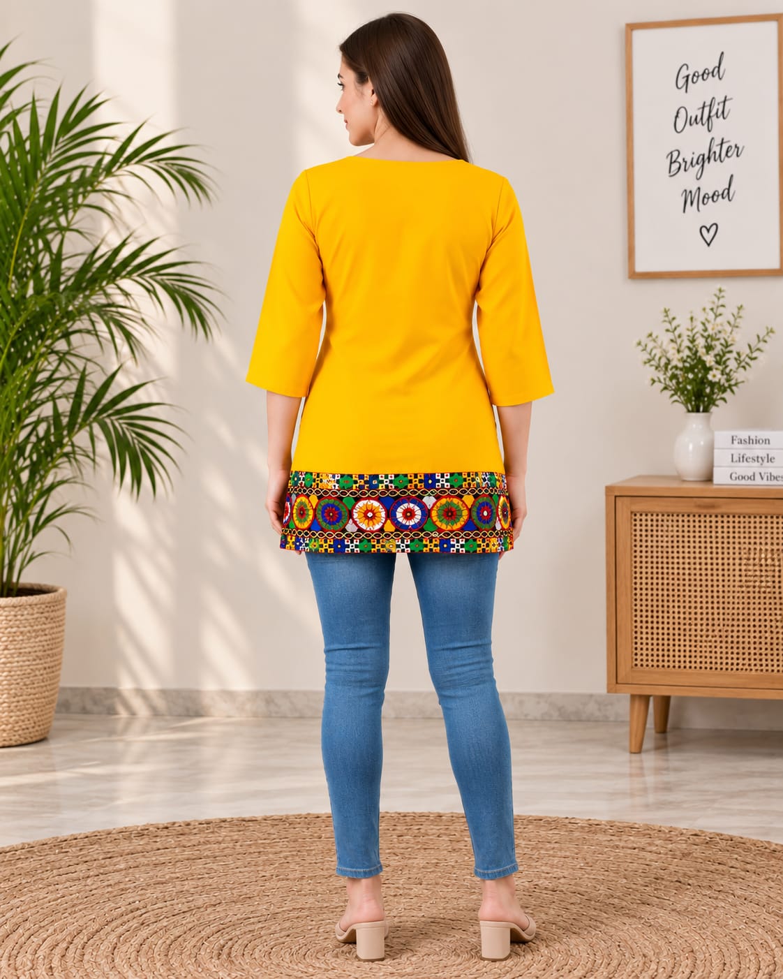 Yellow Multicolour Short Kurti