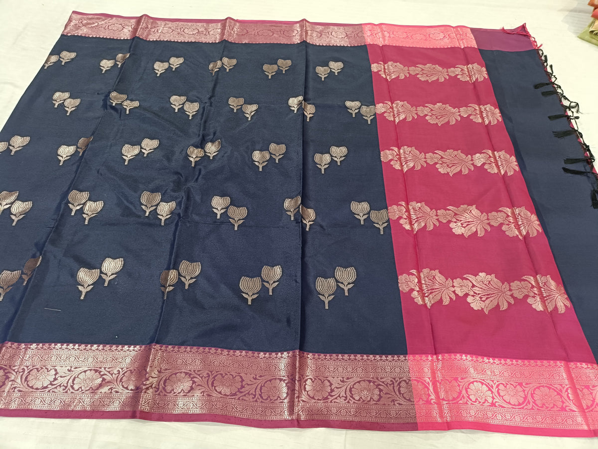 Original Banarasi Soft Silk Saree – Royal Navy Blue Elegance