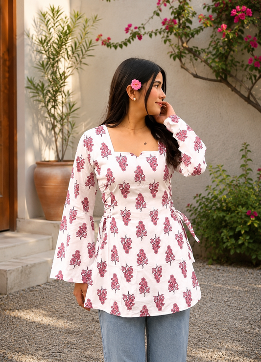 Women’s Floral tie-up  Printed Short Kurti
