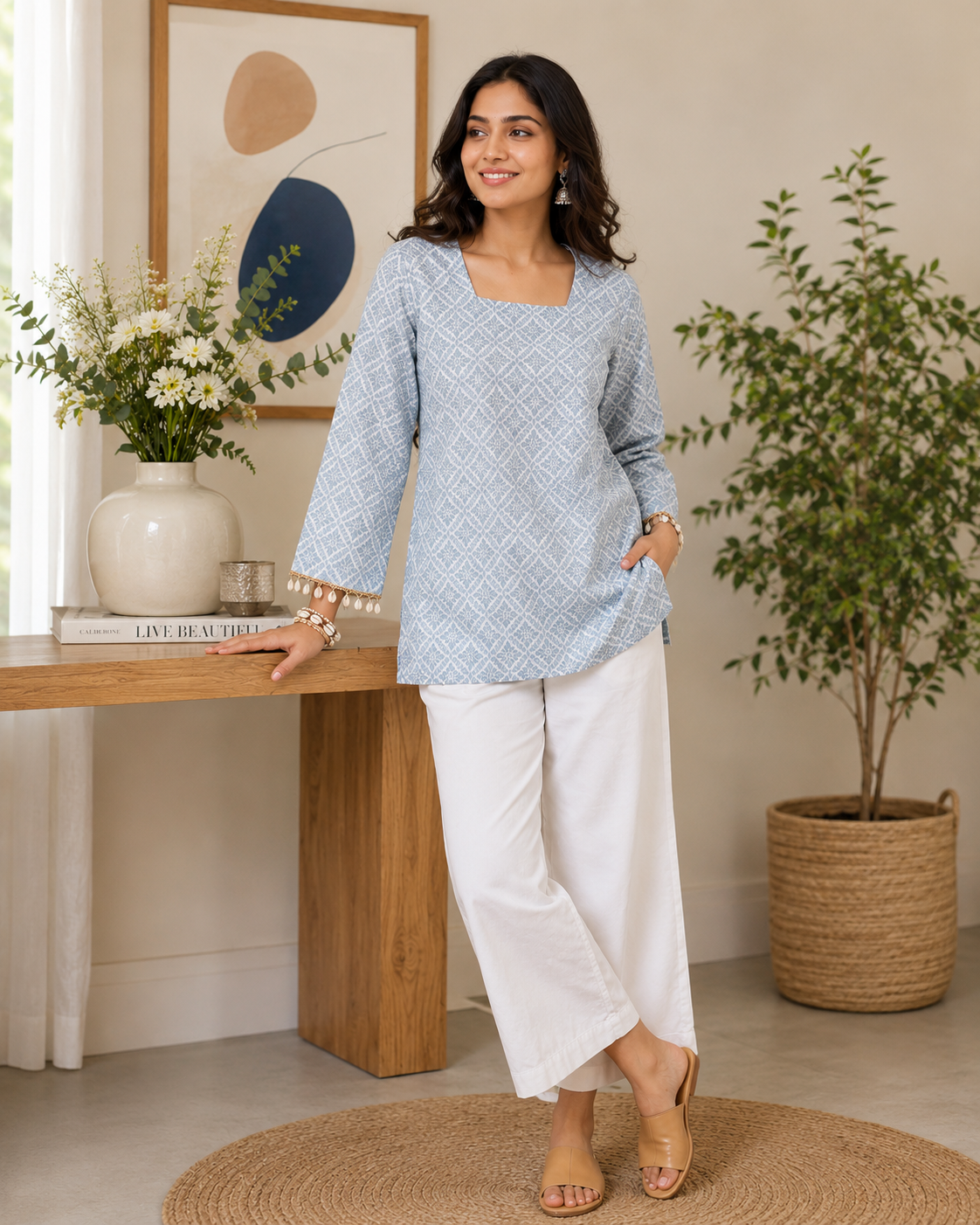 Premium Grey Printed Straight Kurti