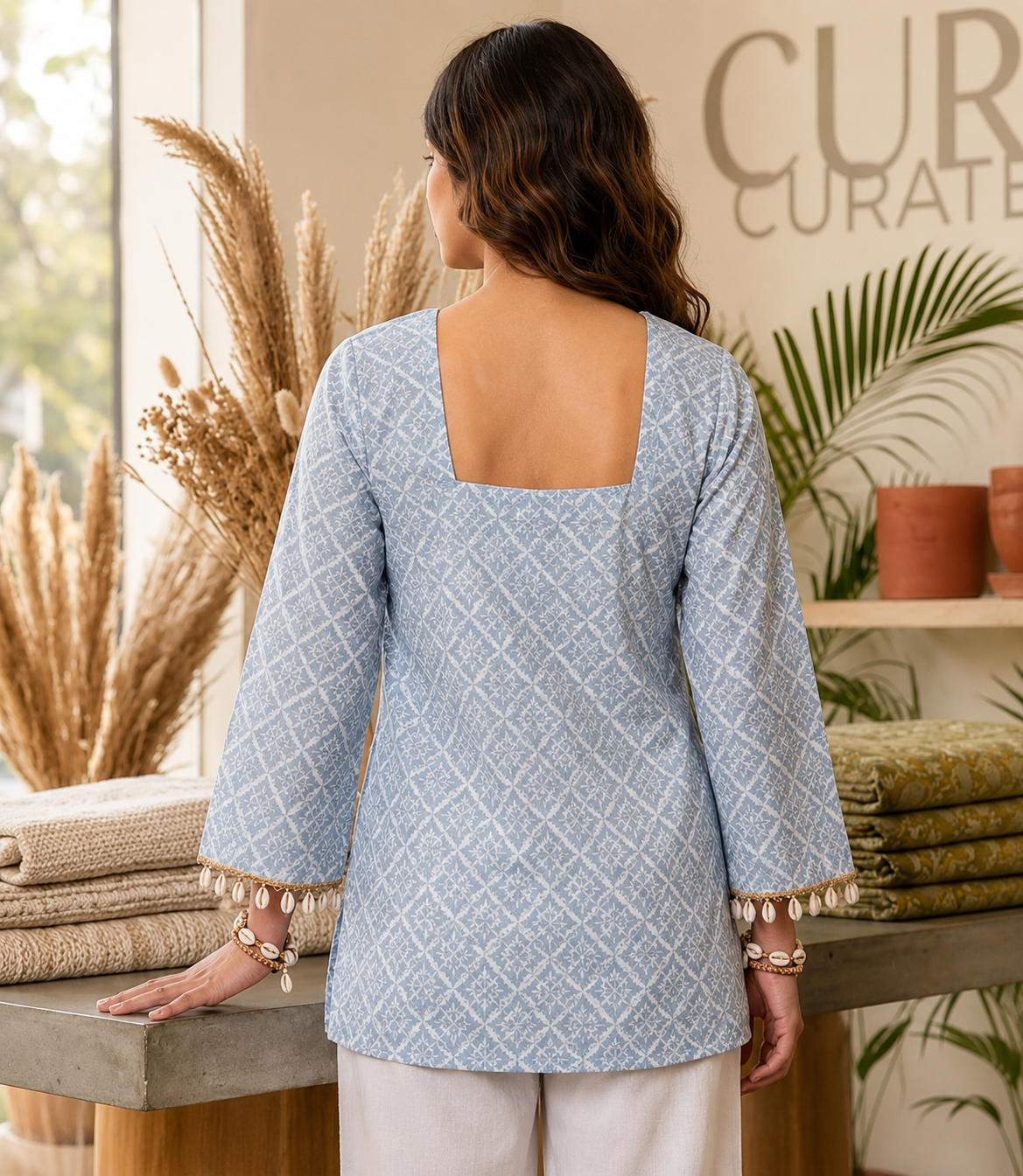 Premium Grey Printed Straight Kurti