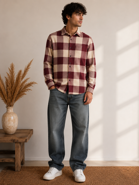 Men's Premium Maroon Checkered Casual Shirt