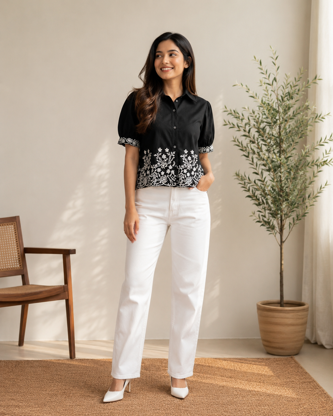 Women's Premium Black Embroidered Shirt Top