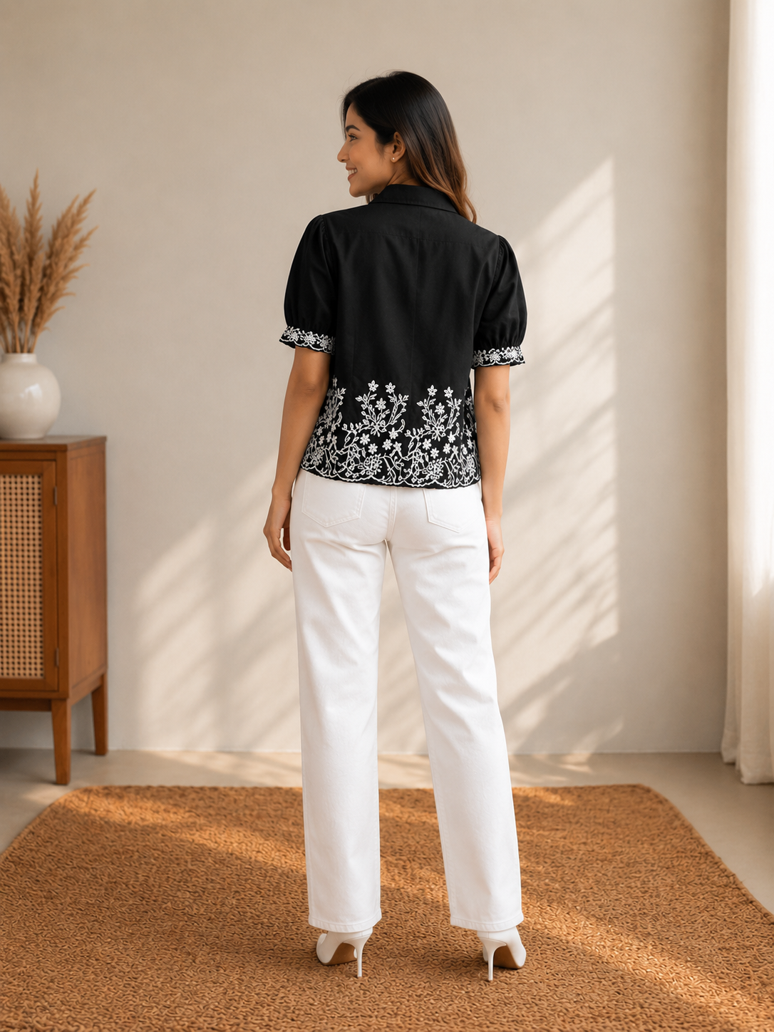 Women's Premium Black Embroidered Shirt Top