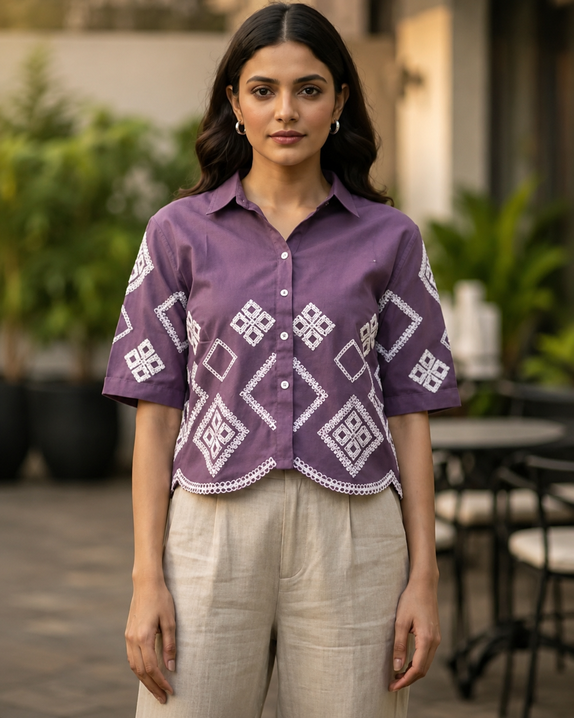 Women's Premium Lavender Embroidered Shirt Top