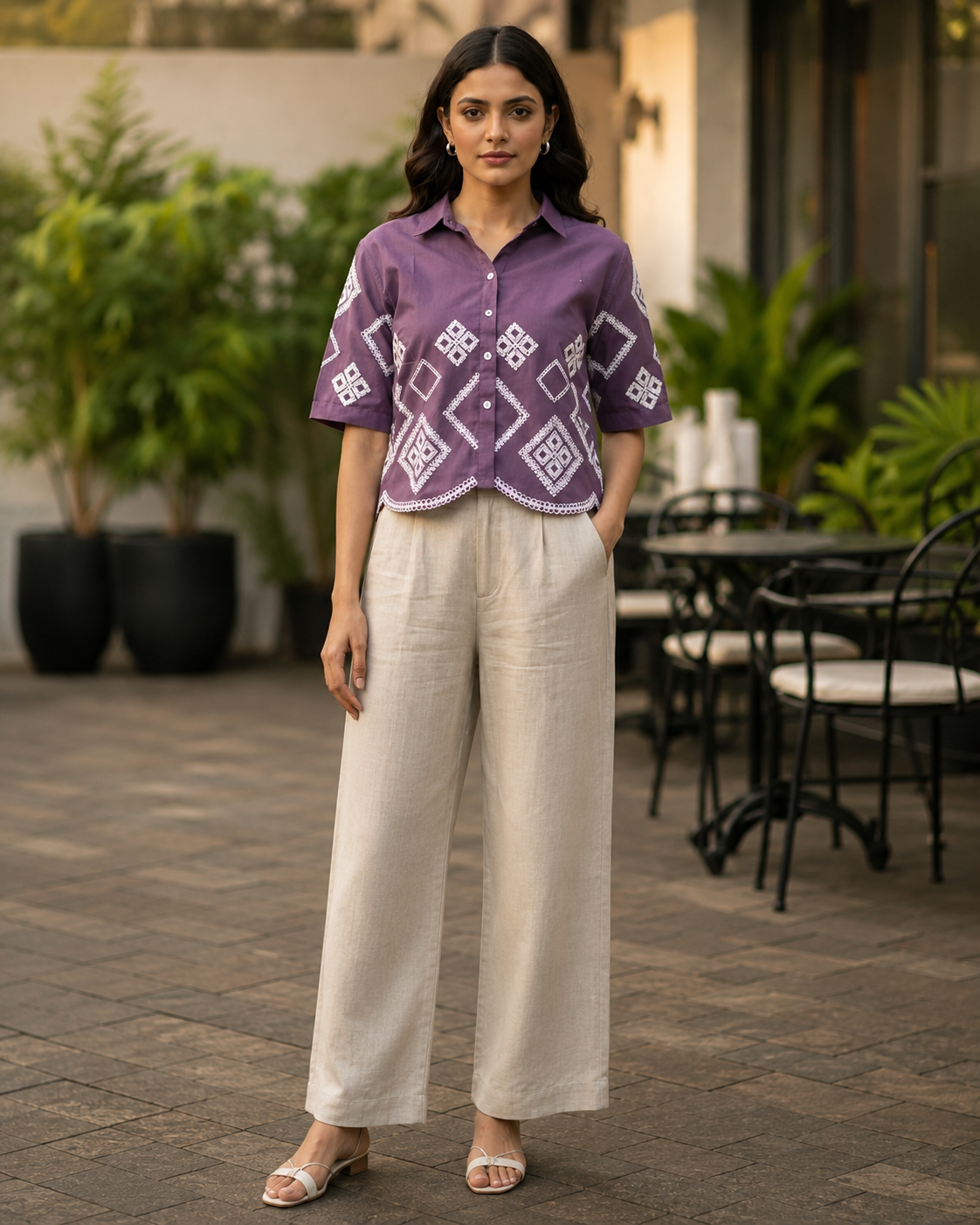 Women's Premium Lavender Embroidered Shirt Top