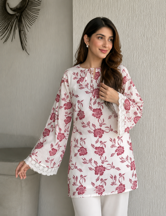 Floral Tie-Up Short Kurti 🌸