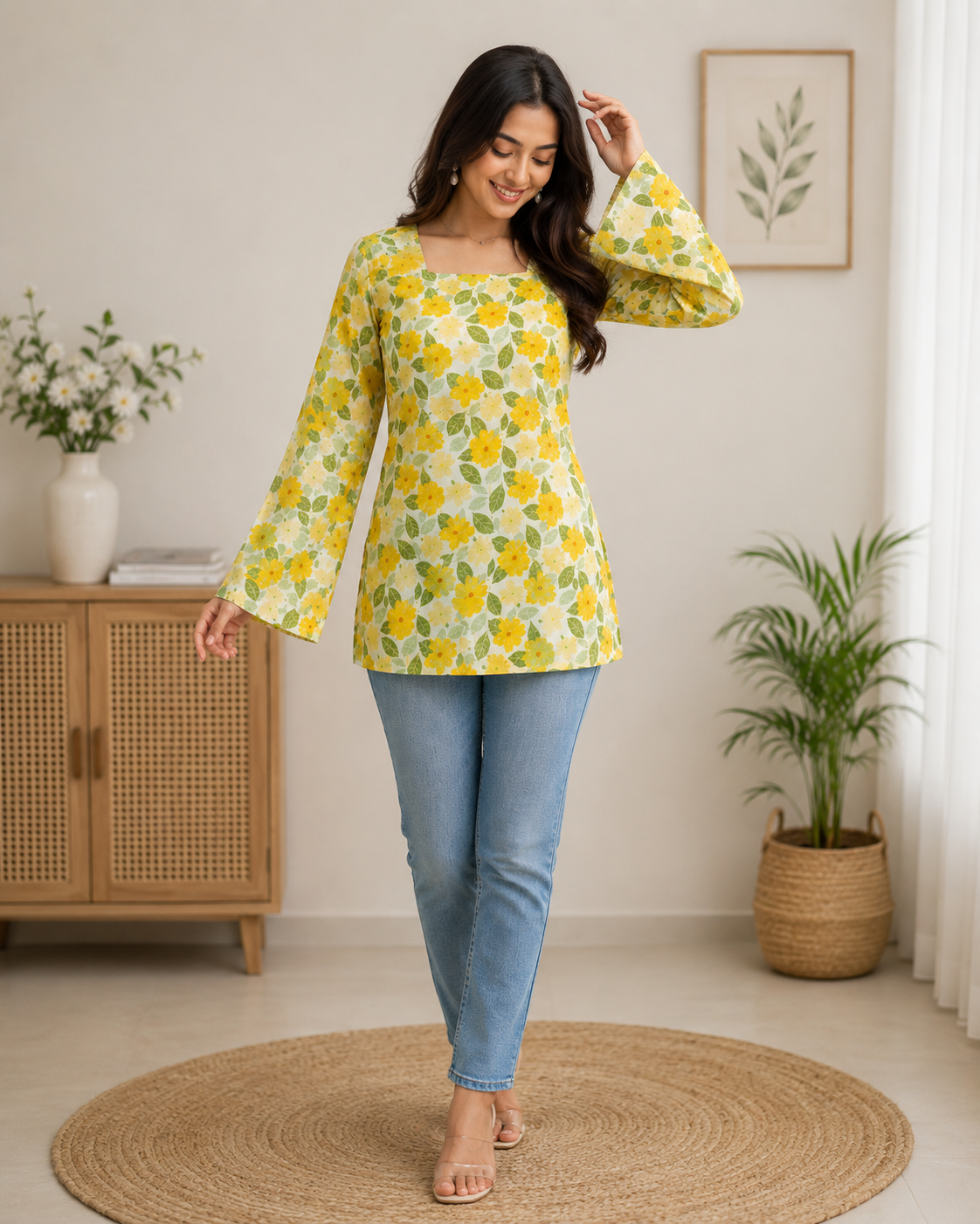 NEW ARRIVALS 🌼 Sunshine Bloom Printed Short Kurti