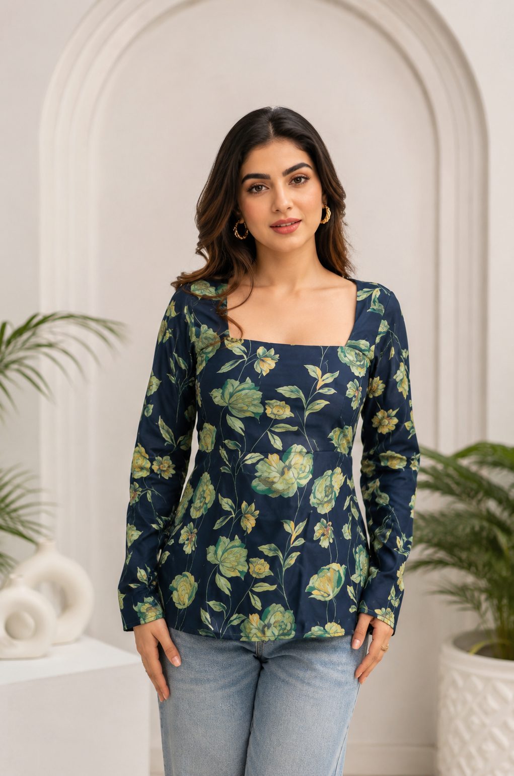 Midnight Floral Square Neck Top