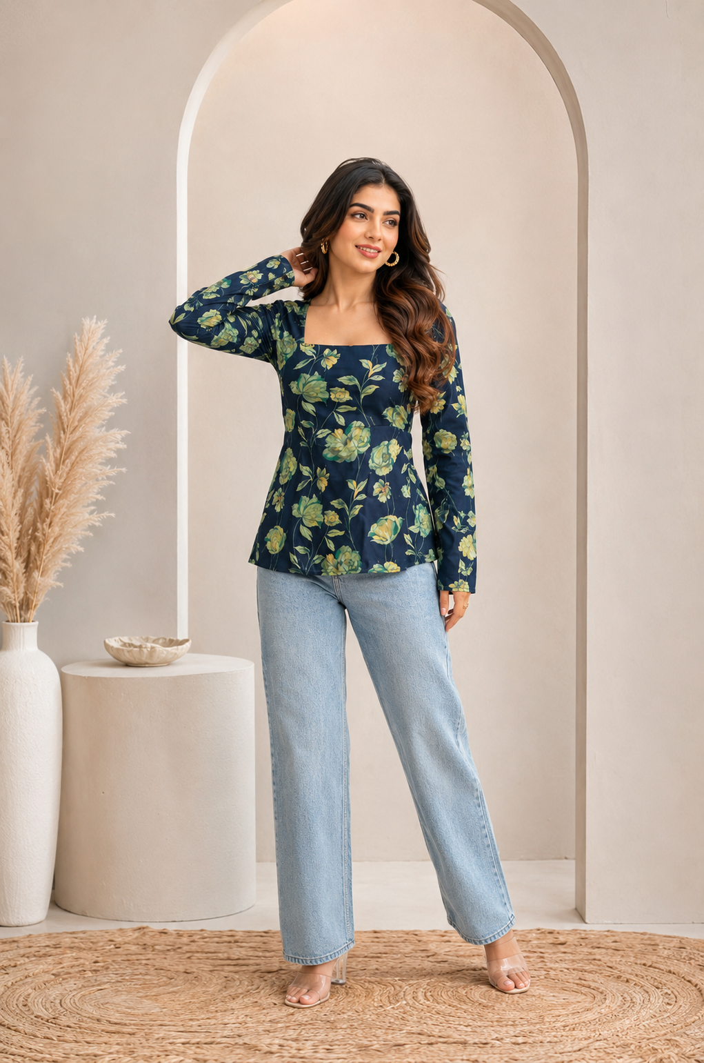 Midnight Floral Square Neck Top