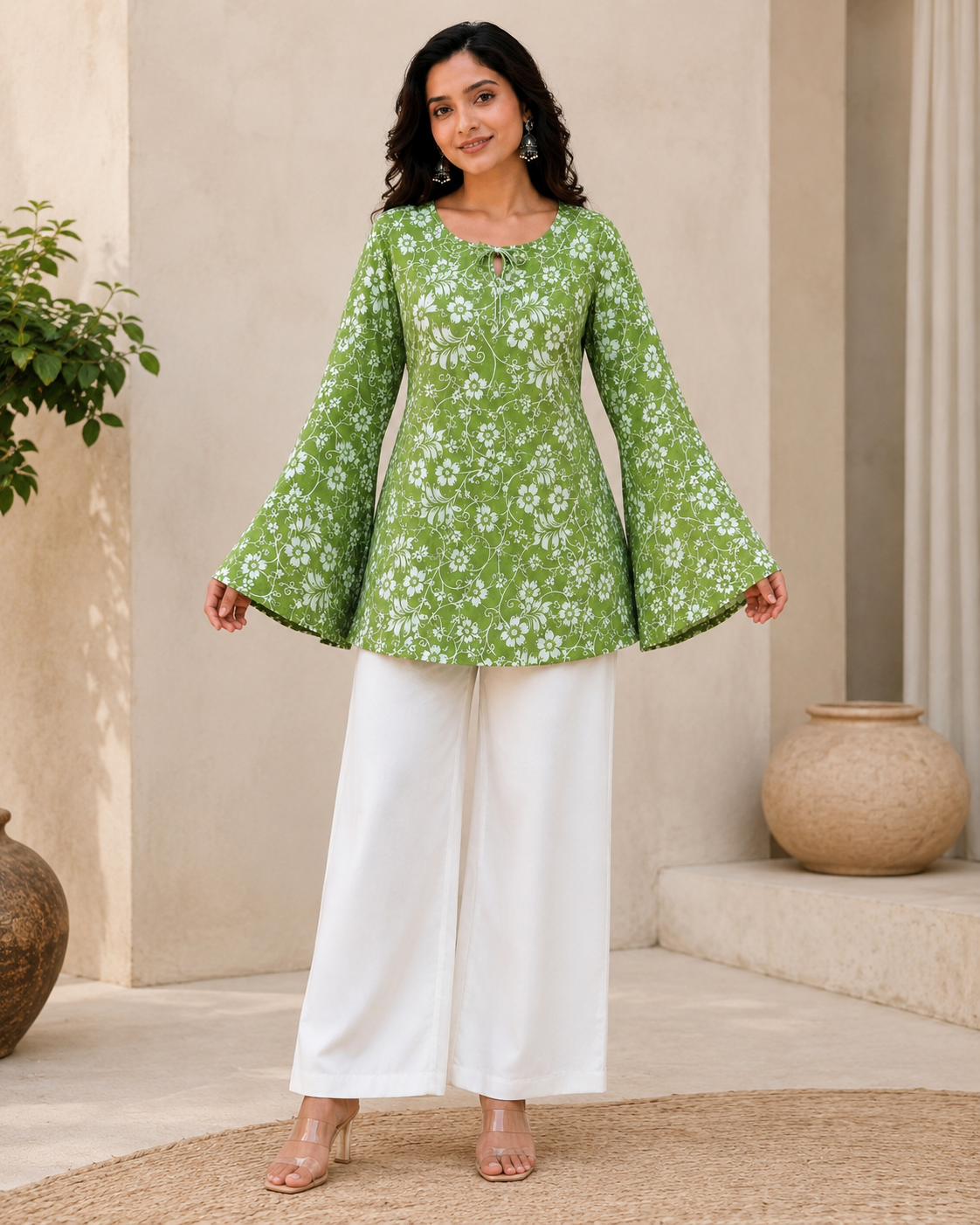 NEW ARRIVAL – Floral Flared Sleeve Tunic Kurti