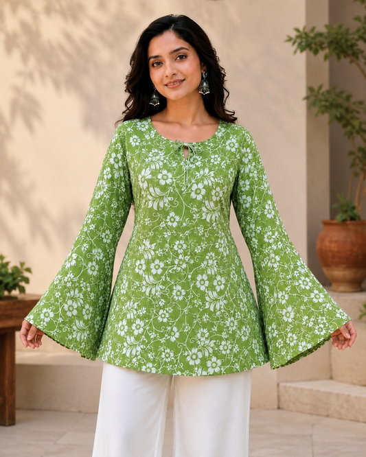 NEW ARRIVAL – Floral Flared Sleeve Tunic Kurti
