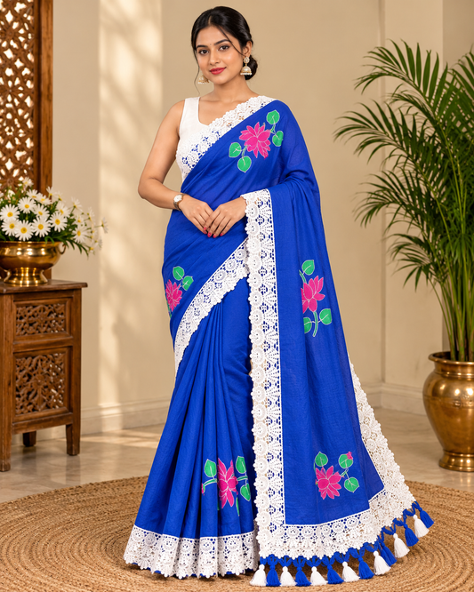 Blue Khadi Cotton Blue Saree