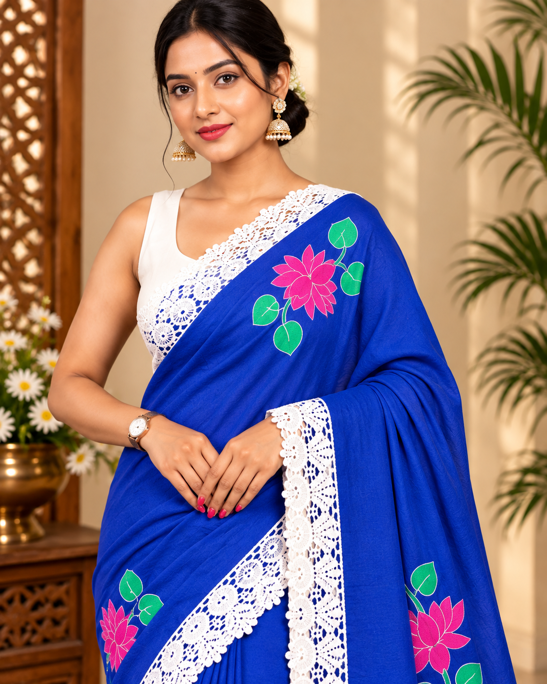 Blue Khadi Cotton Blue Saree