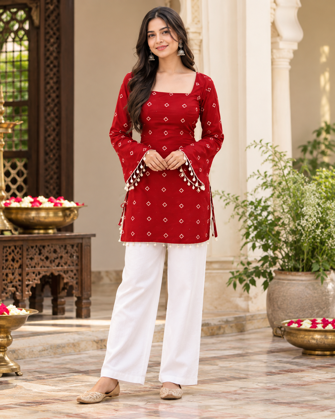 Red Cotton Short Kurti