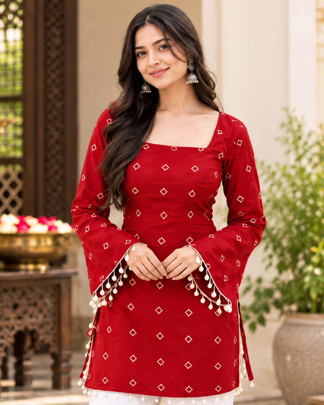 Red Cotton Short Kurti
