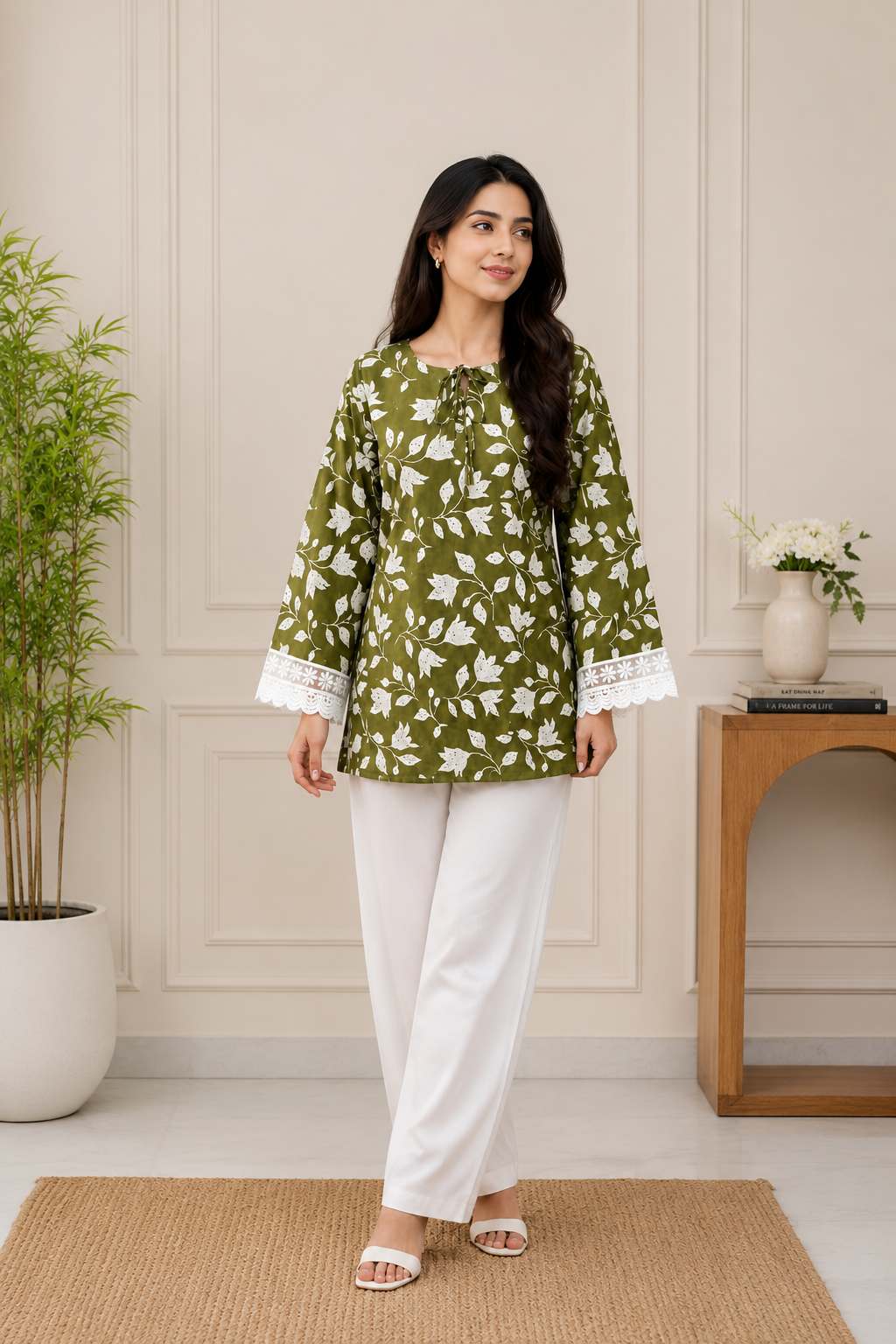Olive Bloom Lace Top