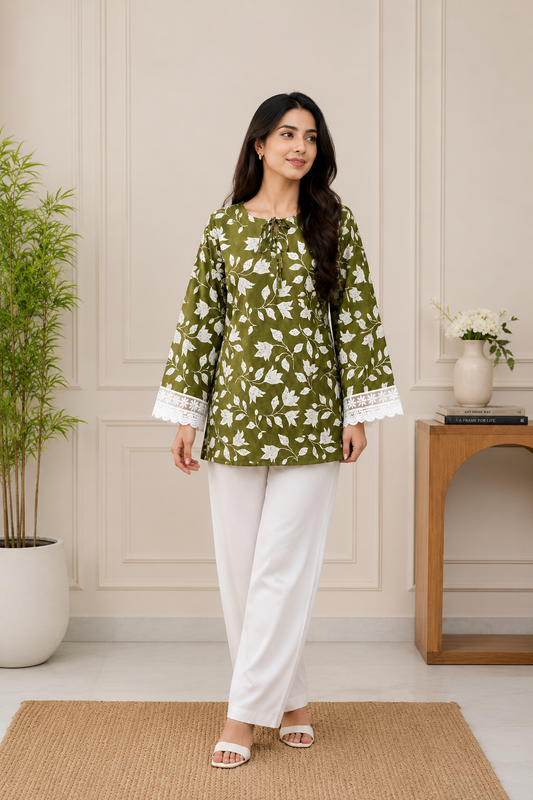 Olive Bloom Lace Top