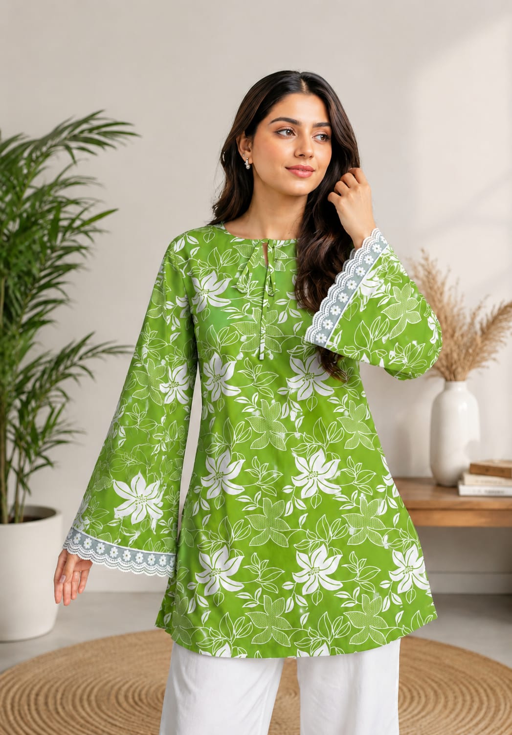 Green Bloom Lace Top