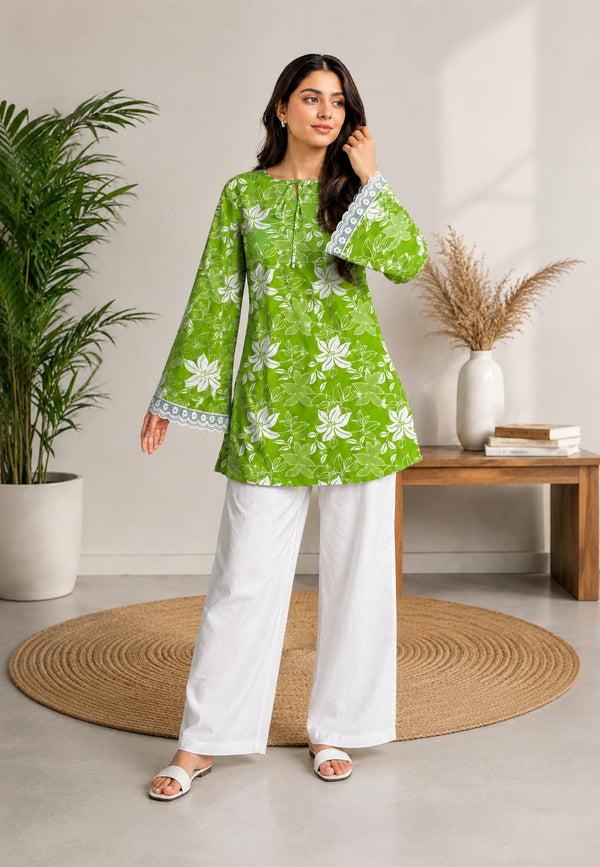 Green Bloom Lace Top