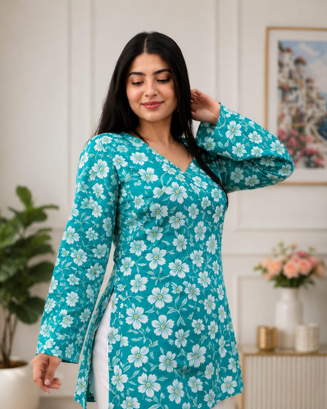 Bloom Lace Back Short Kurti