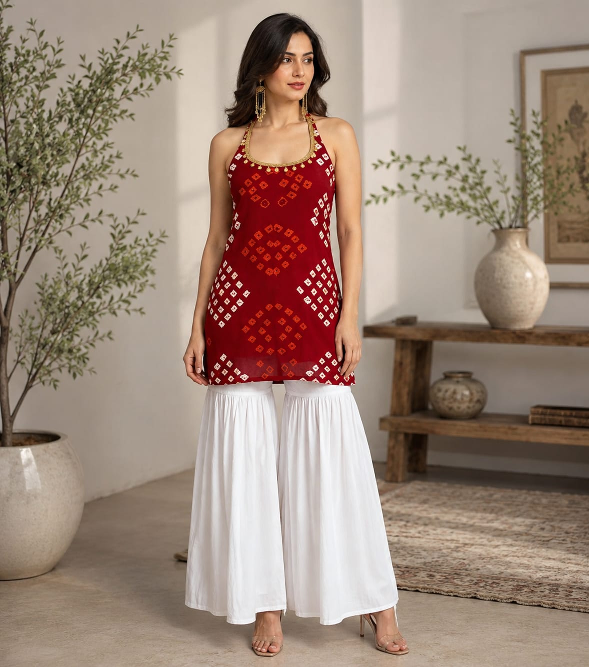 Trending Red Halter Neck Ethnic Top
