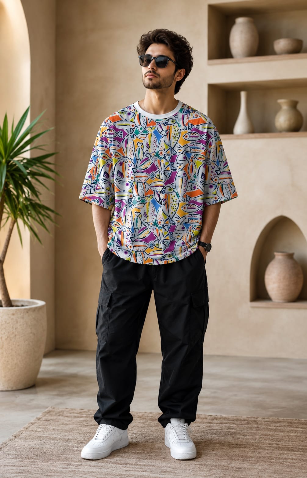 Urban Fish Print Oversized T-Shirt