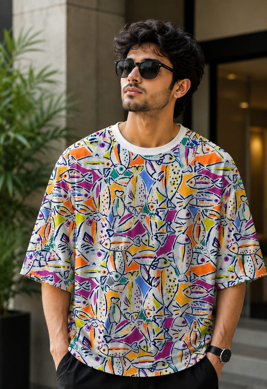 Urban Fish Print Oversized T-Shirt