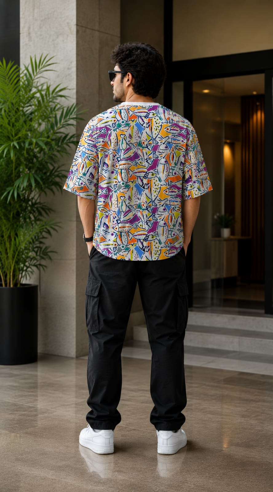 Urban Fish Print Oversized T-Shirt