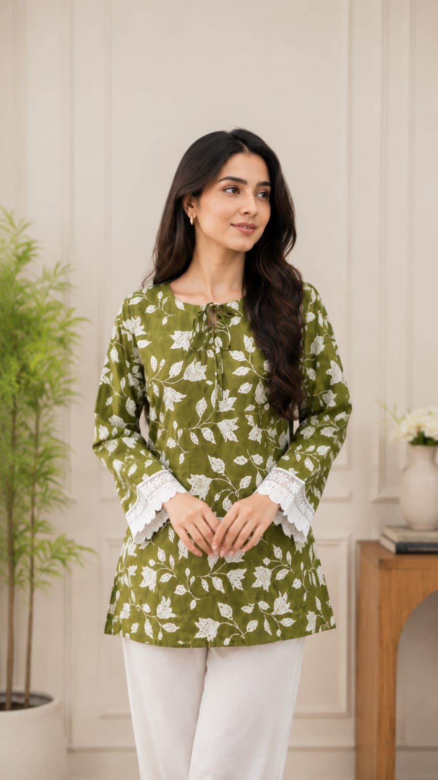 Olive Bloom Lace Top