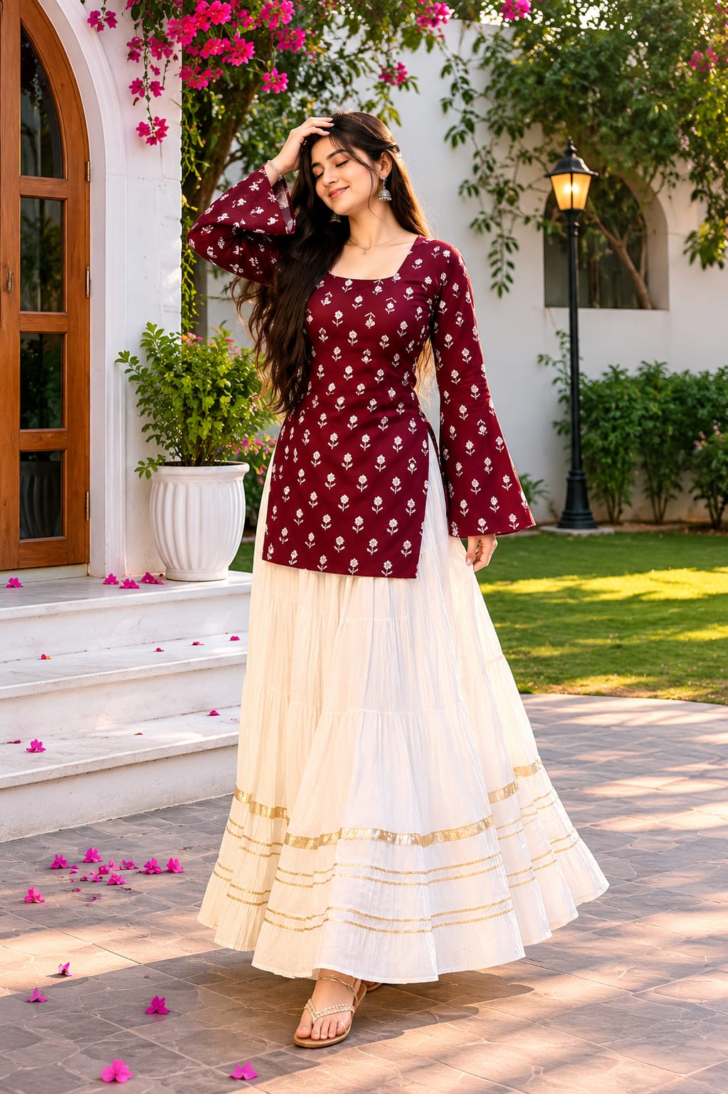 Wine Blossom Ethnic Short Kurti