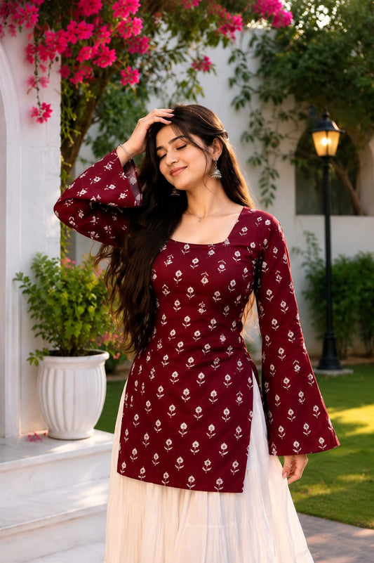 Wine Blossom Ethnic Short Kurti