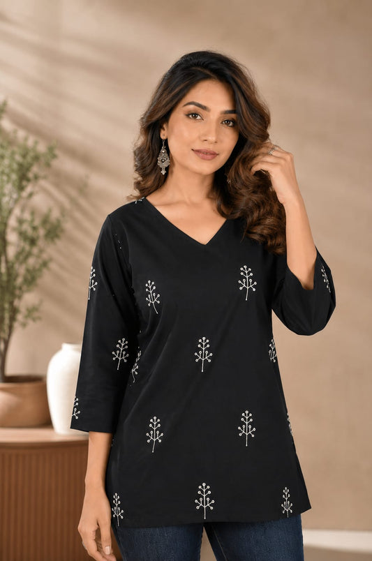 Midnight Elegance Printed Top