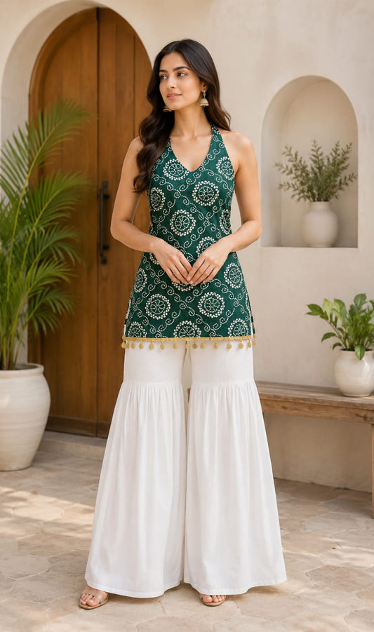 Emerald Halter Kurti Top – Ethnic Elegance with a Bold Twist