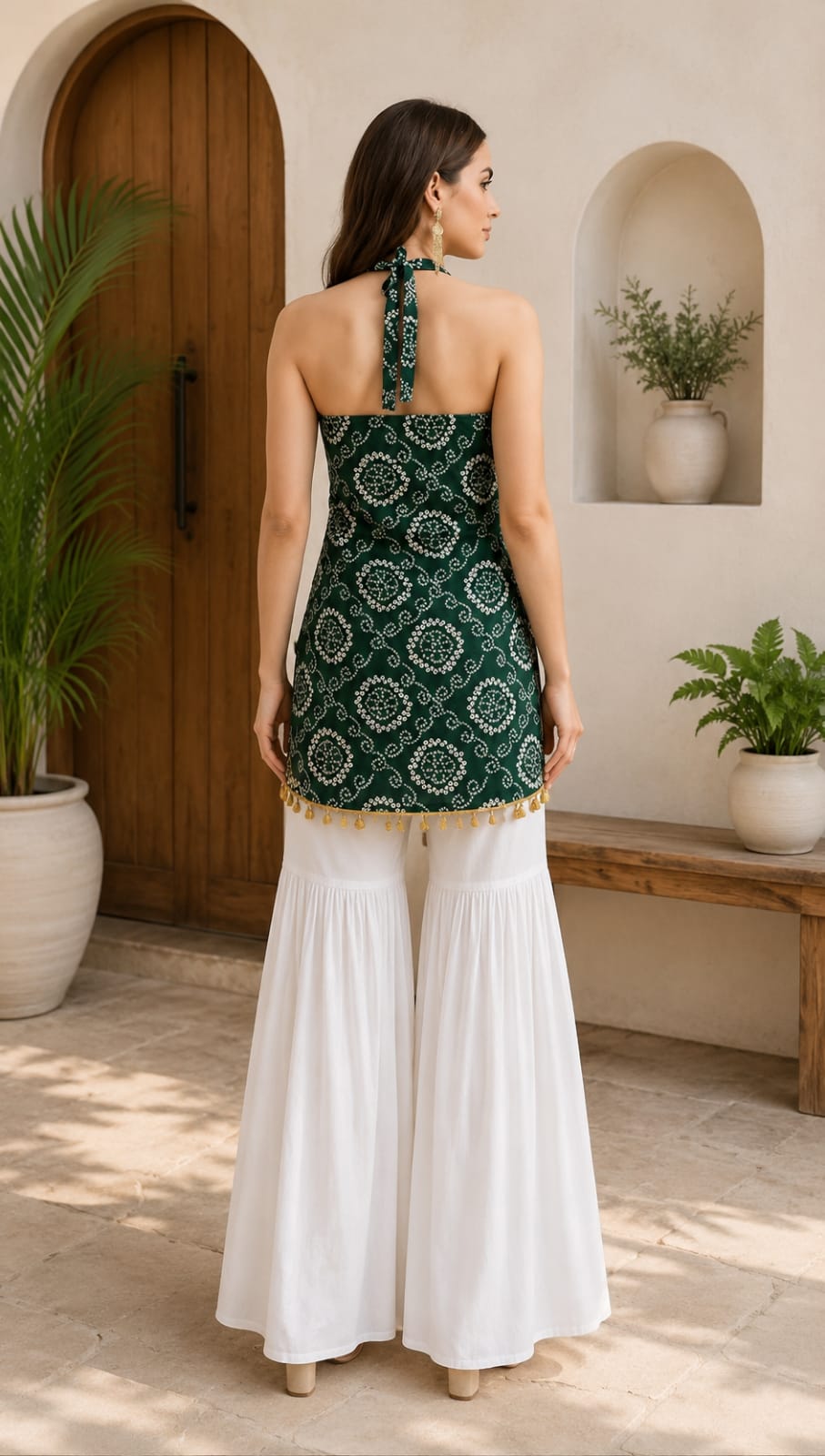 Emerald Halter Kurti Top – Ethnic Elegance with a Bold Twist