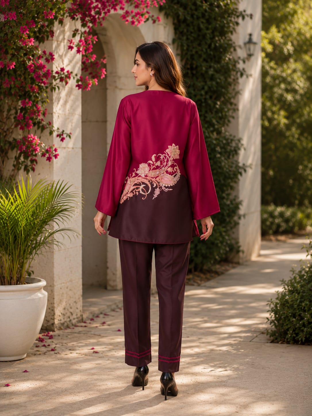 Luxe Wine Embroidered Co-Ord Set