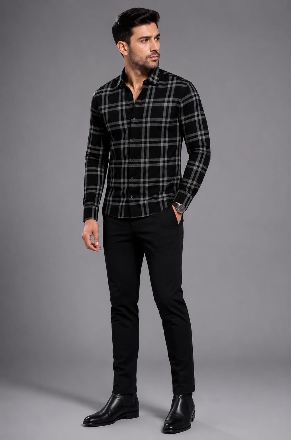 Black Premium Checks Shirt