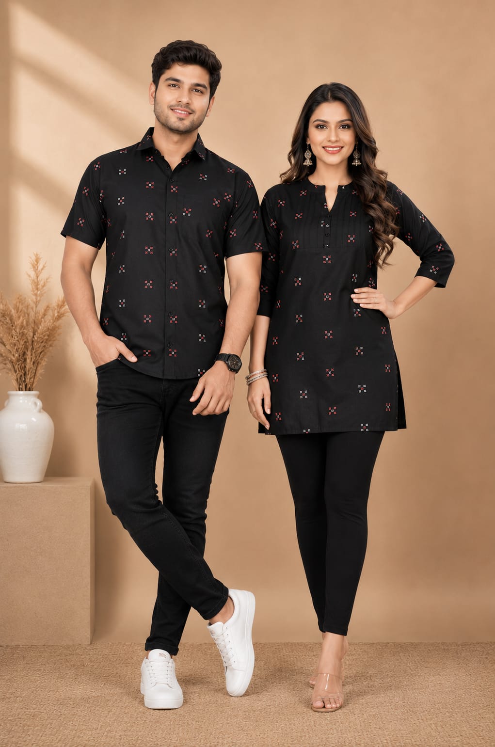 Couple Combo Black  Shirt & Kurti Set