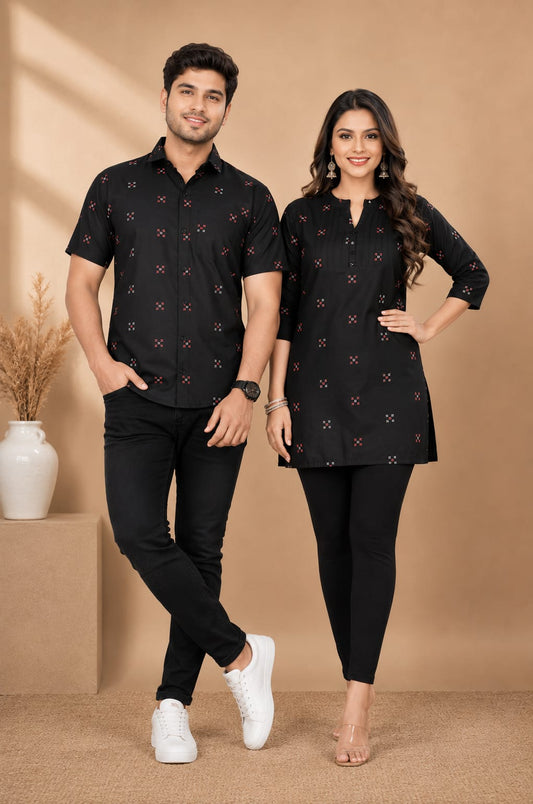 Couple Combo Black  Shirt & Kurti Set