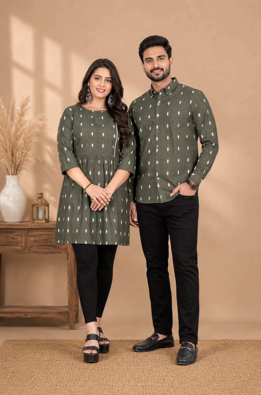 Olive Green Couple Combo Set