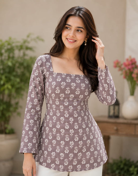 Exclusive Floral Cotton Short Kurti