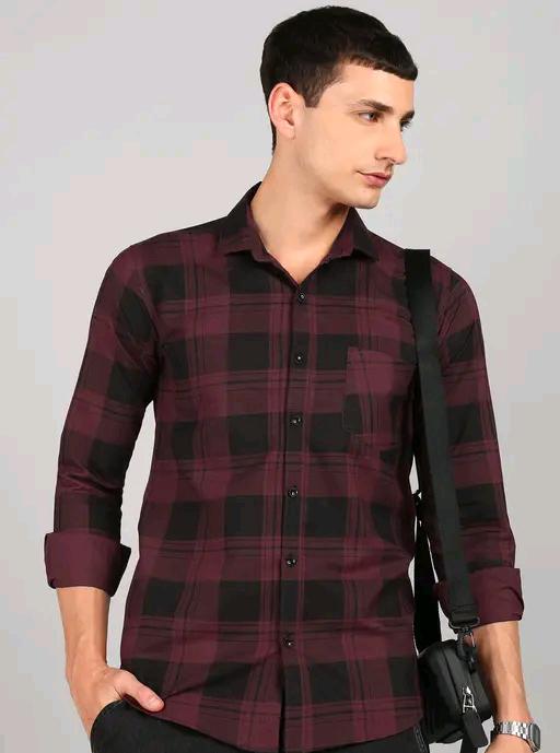 Premium Maroon & Black Checkered Cotton Shirt